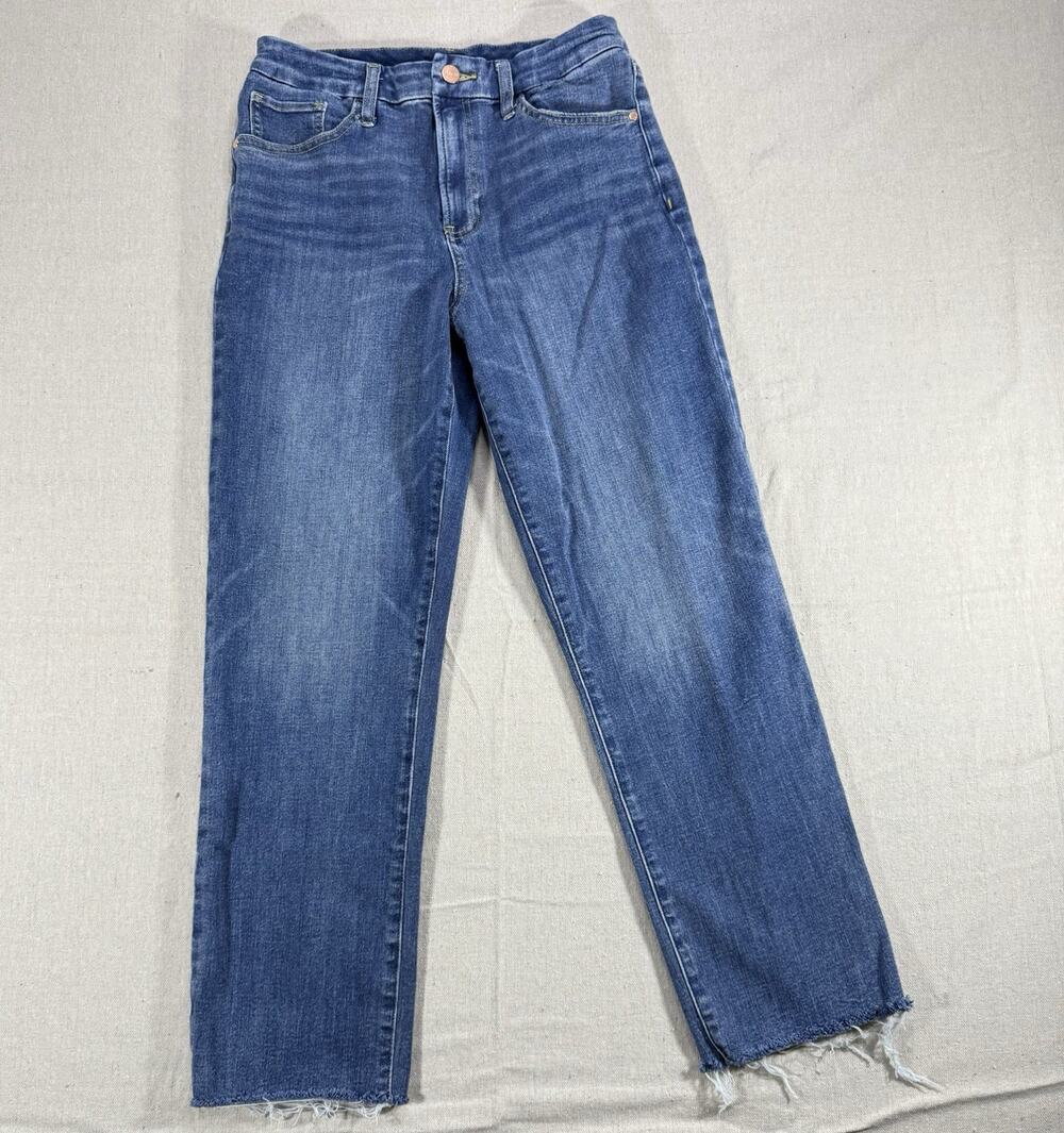 Express Straight High Rise Ultra Hyper Stretch Jeans Women's M 6/8-10 Raw Hem